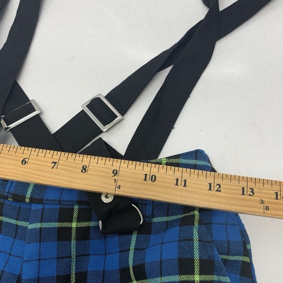 Hot Topic Plaid Pants Woman XS Suspenders Blue Pockets Preppy School Y2K Retro - Picture 7 of 9